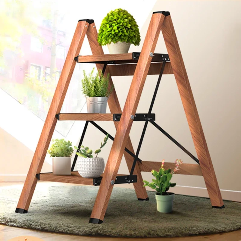 

Imitation Solid Wood Living Room Shelf Multi-functional Home Flower Ladder No Need To Install Three Stool Ladder Ladder Rack