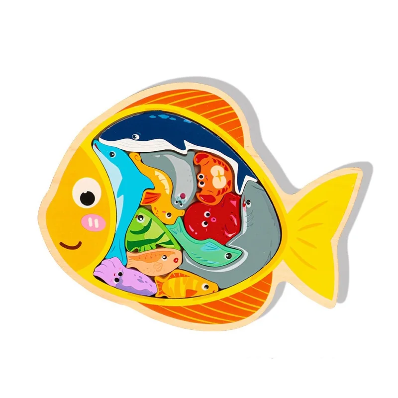 Animal de madeira quebra-cabeça dinossauro crianças educação brinquedos coloridos transporte de frutas quebra-cabeças diy peixe jigsaw jogos de tabuleiro