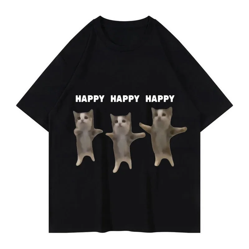 Camiseta universal para hombre y mujer, cómoda, informal, con estampado de gato bailarín, gráfico divertido y lindo de gato, para uso diario