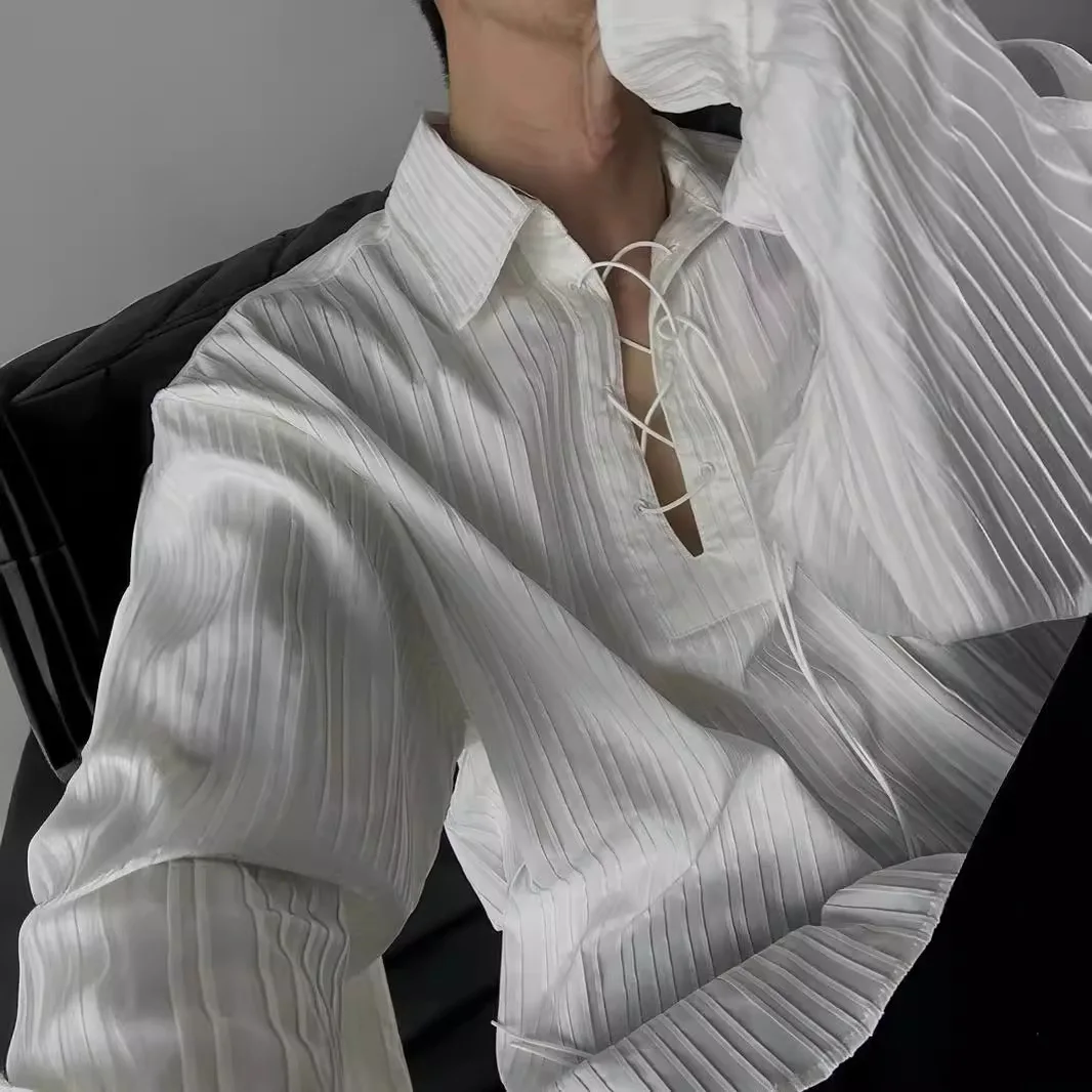 American Retro Abstinence High-end Long-sleeved Shirt Men's Palace Baroque Style Loose Special Texture White Shirt