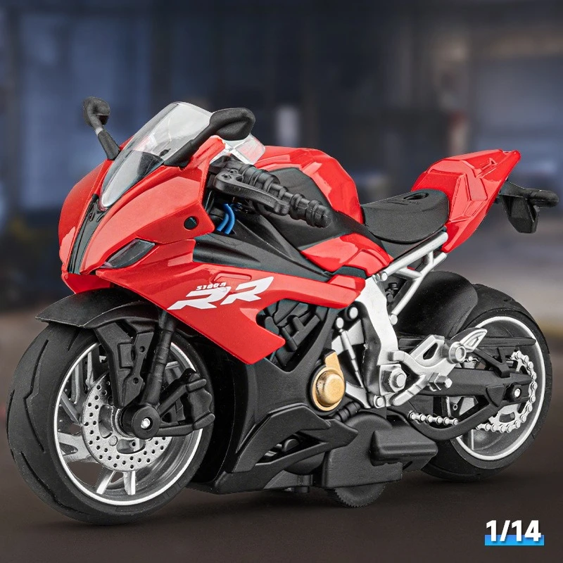 

Мотоцикл-модель 1:14 S1000RR V4S R1250RT H2R из сплава, со звуком и светом, откатывающийся, имитационная модель, подарок, игрушка, коллекционный сувенир, украшение