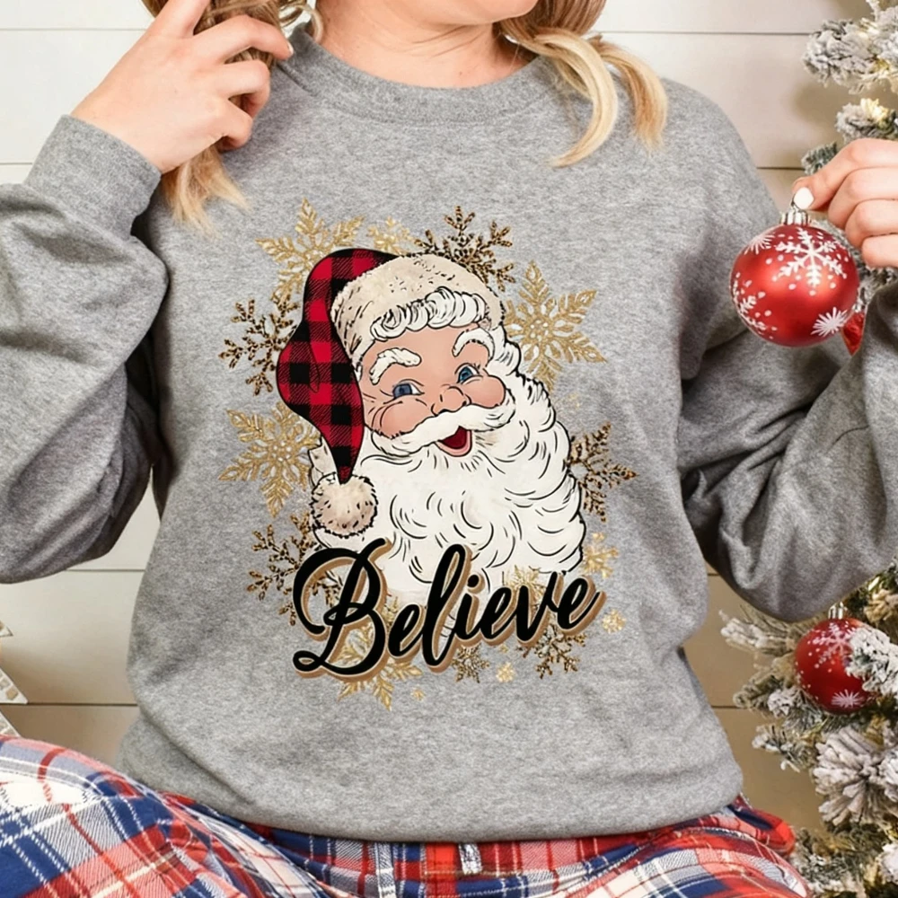 Geloof Kerstman Sweatshirt Kerstman Retro Kleding Kerst Mode Casual Unisex Tops Dames Vakantie Sweatshirt Kersttrui
