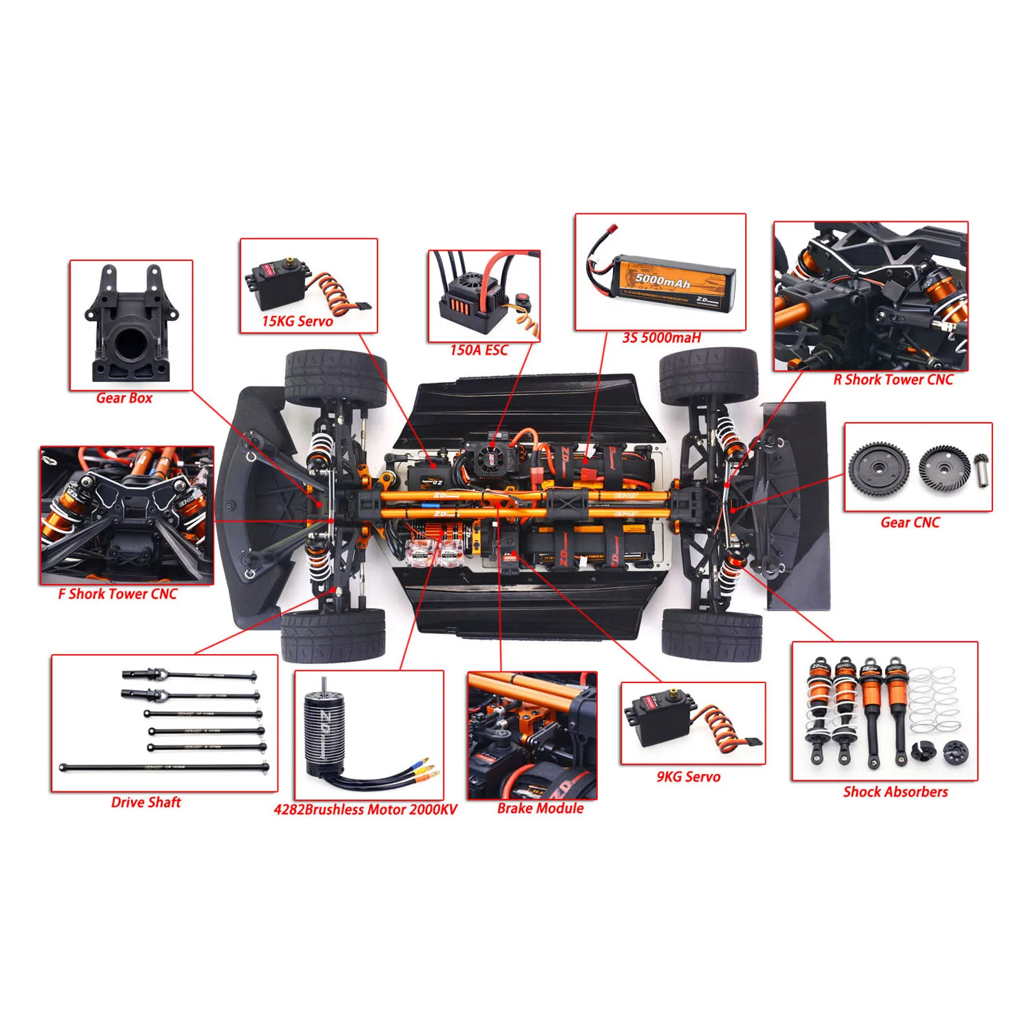 

ZD Racing EX07 1/7 RC Sports Car Electric Remote Control On Road Vehicle 4082 Brushless Motor Light System Alloy Shock Absorber