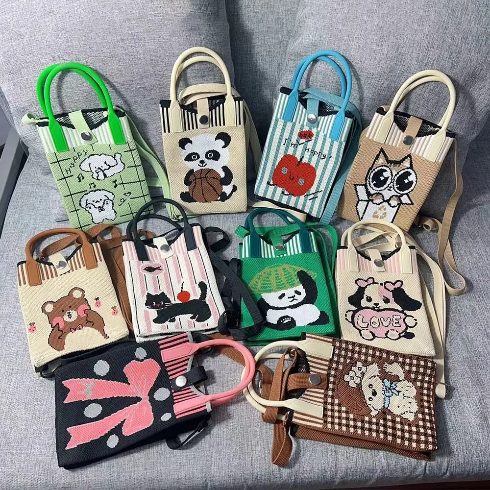 

Cartoon Animals Women's Knitted Handbag Cartoon Mobile Phone Bags Girls Handbag Shoulder Bags Knitted Small Square Bag