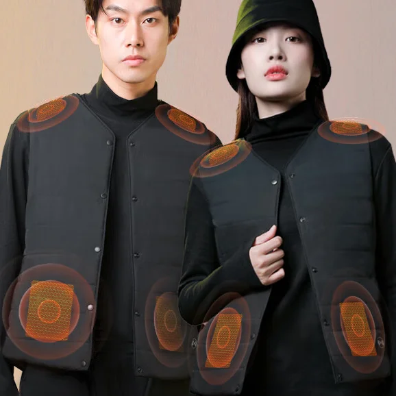Heated Vest for Men Women USB Electric V-Neck 5 Zones Body Warmer Snap Button Lightweight Thermal Warming Jacket for Winter