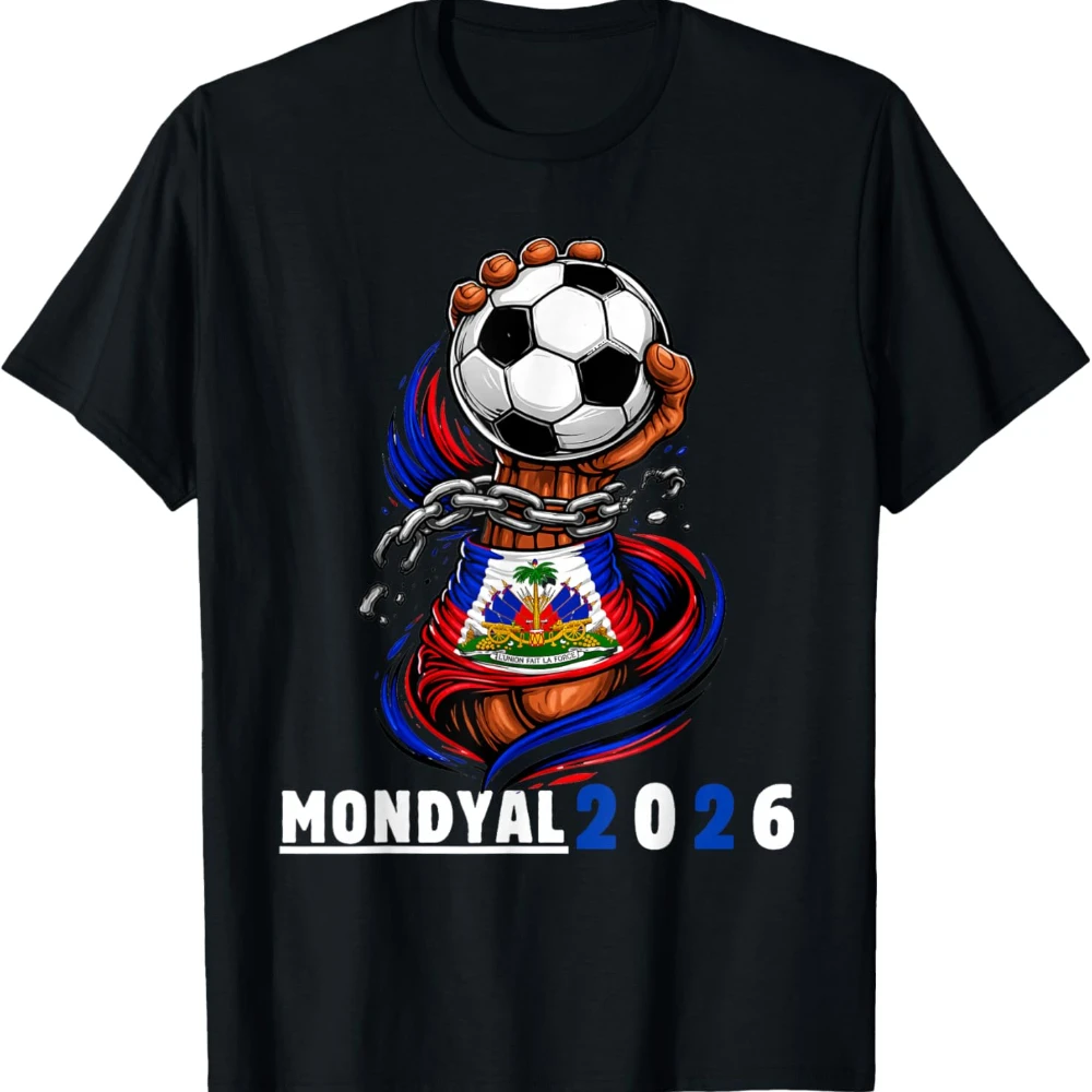 Men's 2026 Soccer T-Shirt Haiti Flag Hand Holding Football Print Casual Short Sleeve Crew Neck Tee for Fans Match Day Apparel