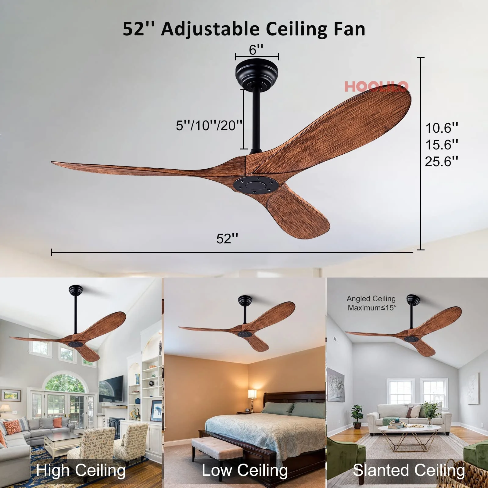 52 60 Inch ABS Bland Ceiling Fan with LED DC 85V - 260V Motor Remote Control ventiladores para casa