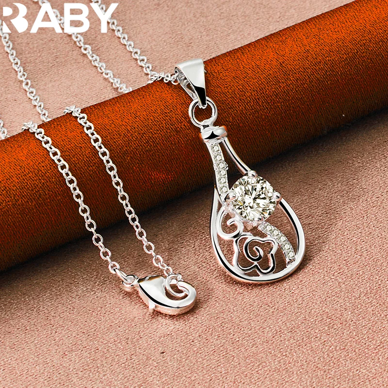 

URBABY 925 Sterling Silver Water Drop Zircon Pendant Necklace For Women Wedding Engagement Party Jewelry Gifts