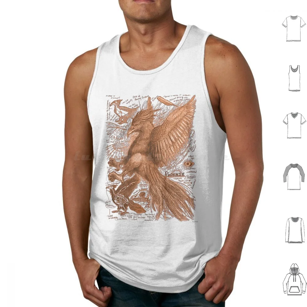 

Egertronpuck's Orange Phoenix Anatomy Illustration Tank Tops Print Cotton Cryptid Cryptozoology Monster Mythical