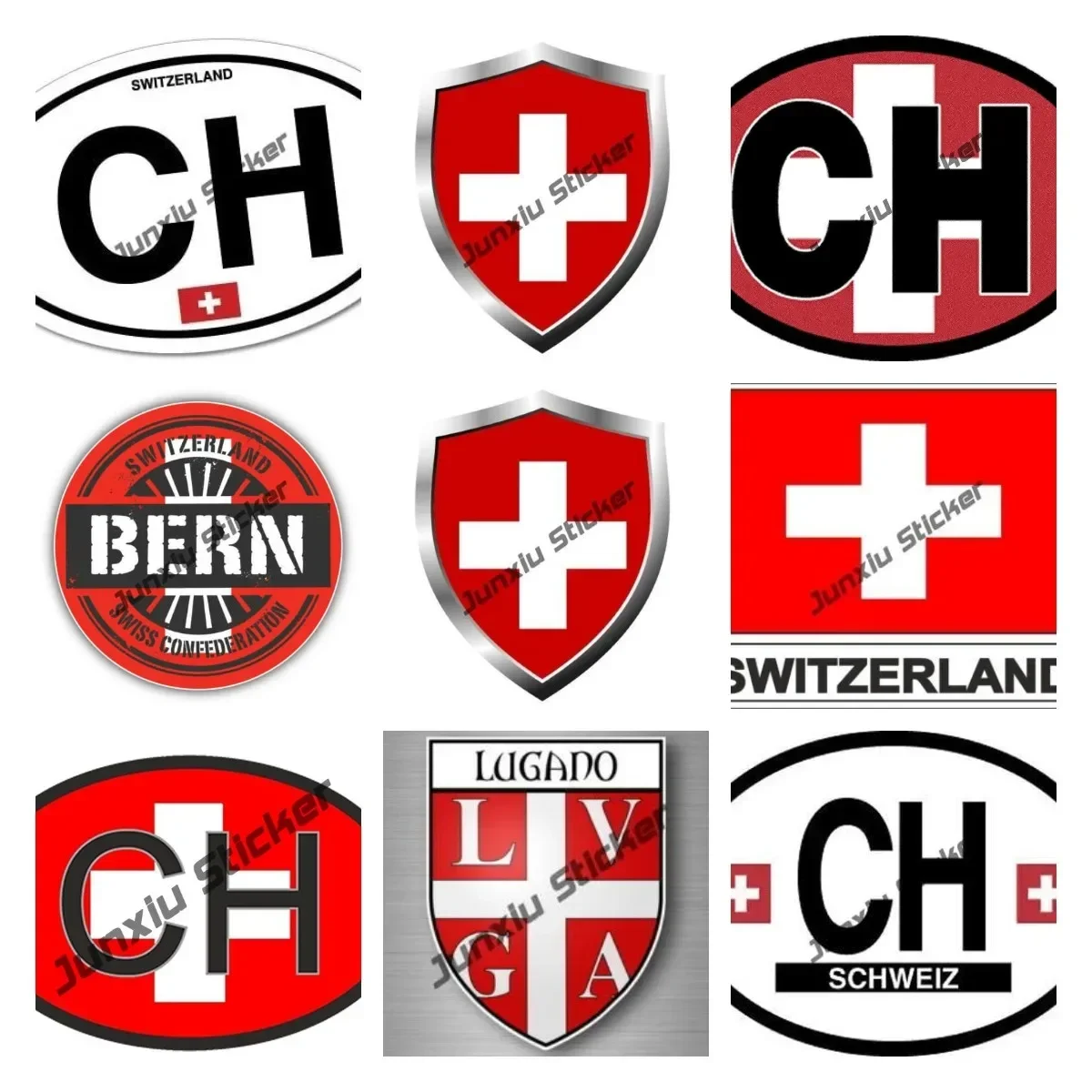 

Switzerland Code with Flag Sticker Vinyl Reflective Oval Decal Switzerland Country Code CH National Flag Car Accessories KK10cm