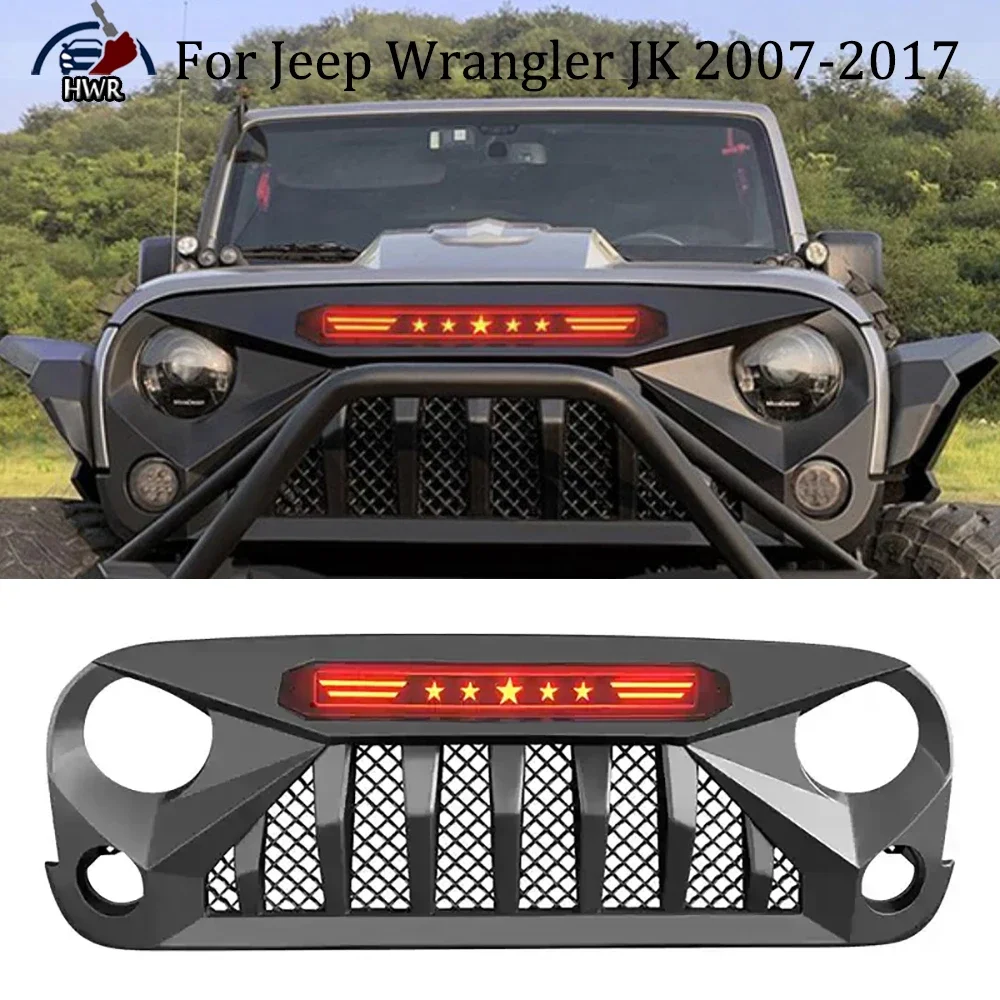 

God of War Style Front Grille With Red Star Light For Jeep Wrangler JK 2007-2017 Bumper Grille Automobile front Air Grille