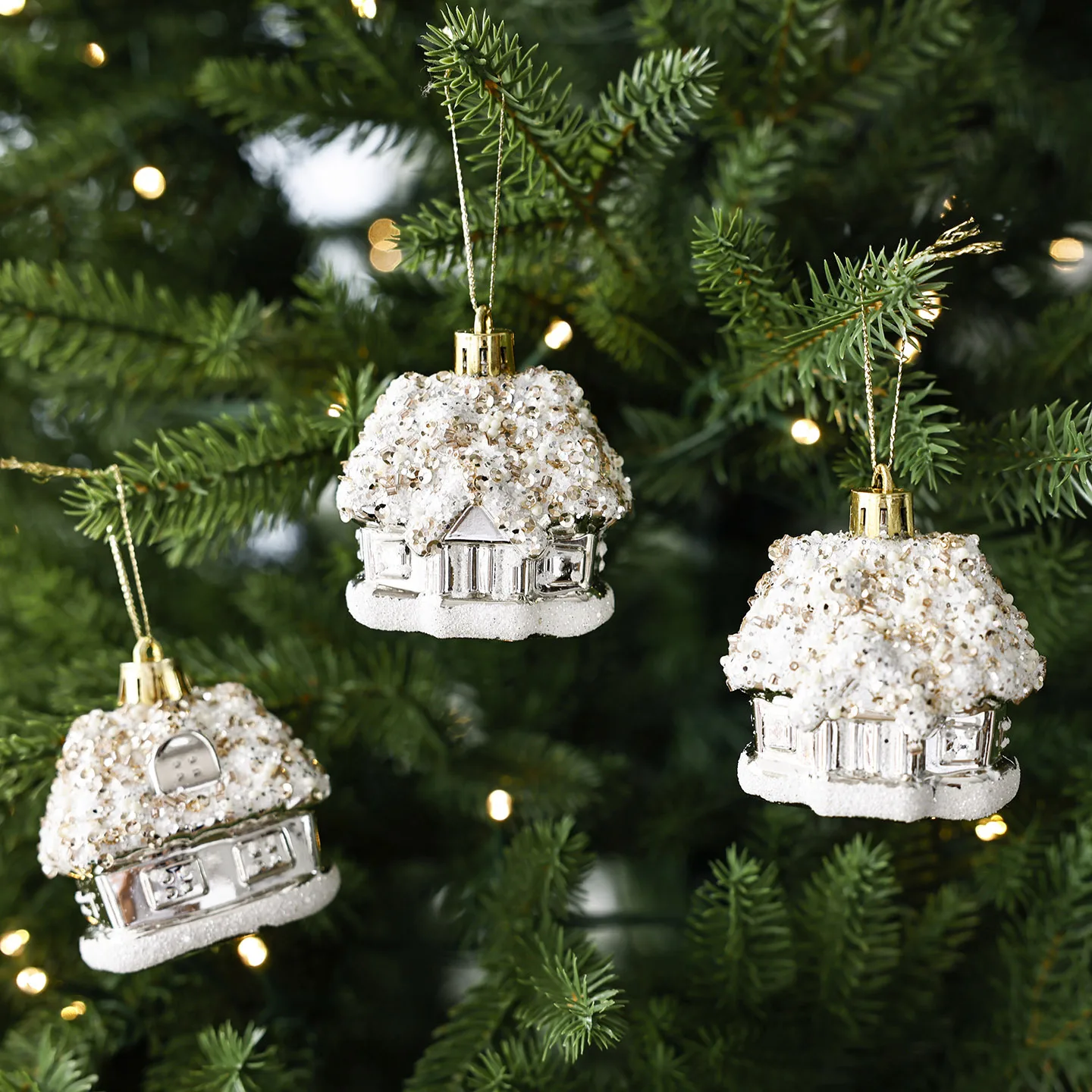 House Pendant Christmas Ornament, Plastic Hand Painted Electroplated Ball, Tree Accessory for Scene Layout