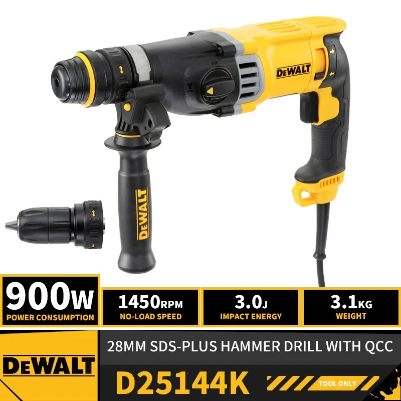 DEWALT D25144K 28mm SDS-Plus Hammer Drill With QCC 3.0J 900W