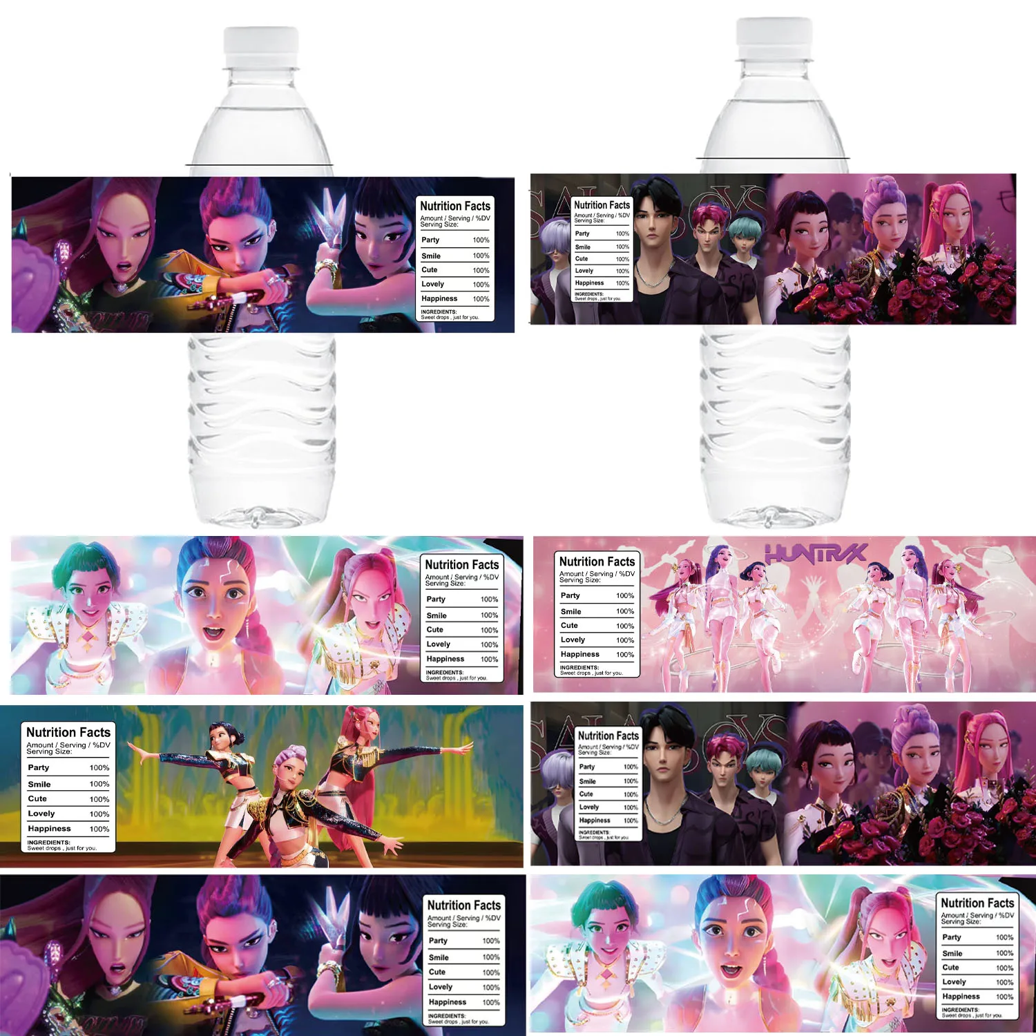 Etiqueta para botella de agua Kpop Demon Hunter, decoración de cumpleaños, suministros para fiestas, pegatinas impermeables para niños y niñas, Baby Shower