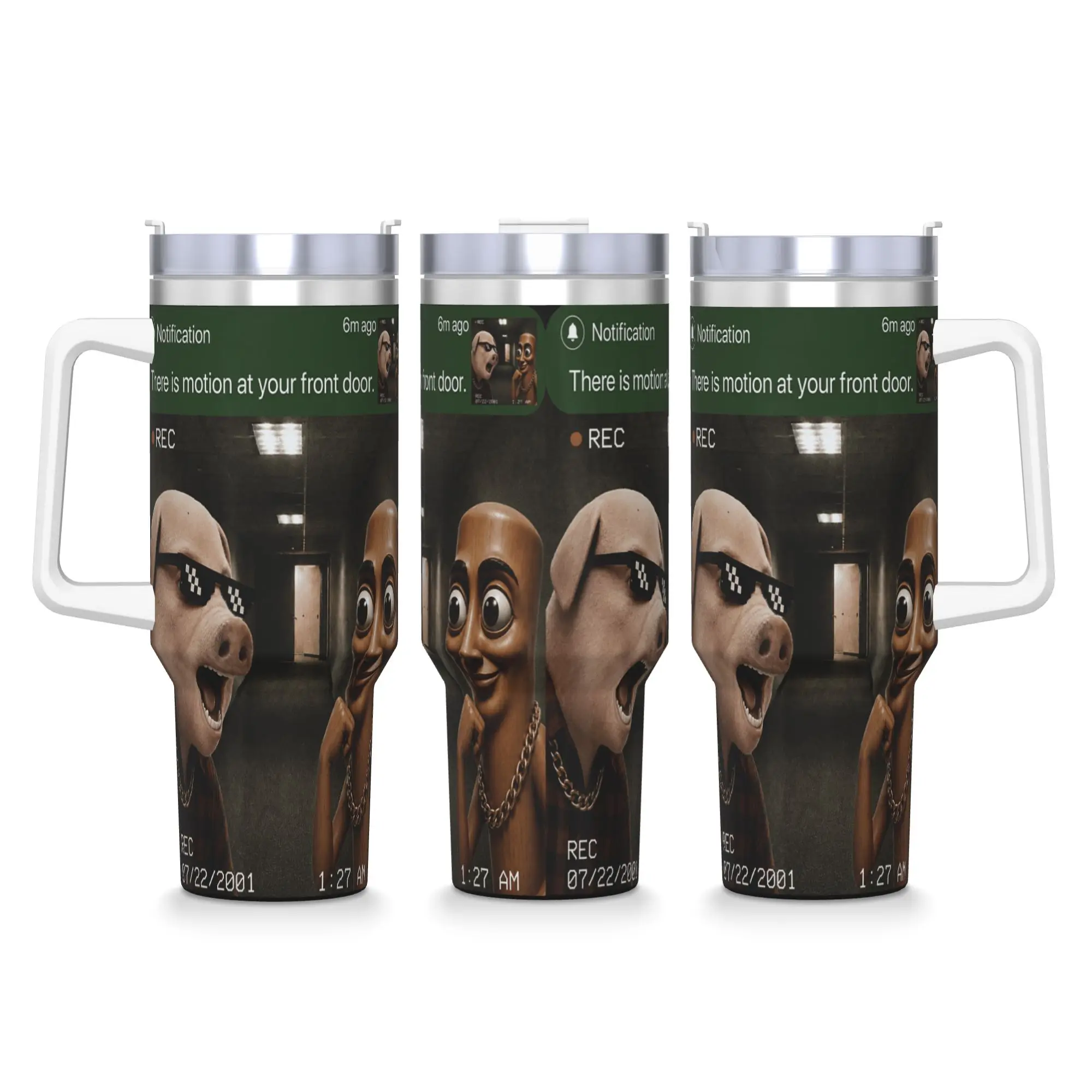 Tung Tung Sahur John Pork Motion at Your Front Door Meme Stainless Steel Tumbler Mugs Cup Coffee Mug Heat Milk Tea Water Bottle