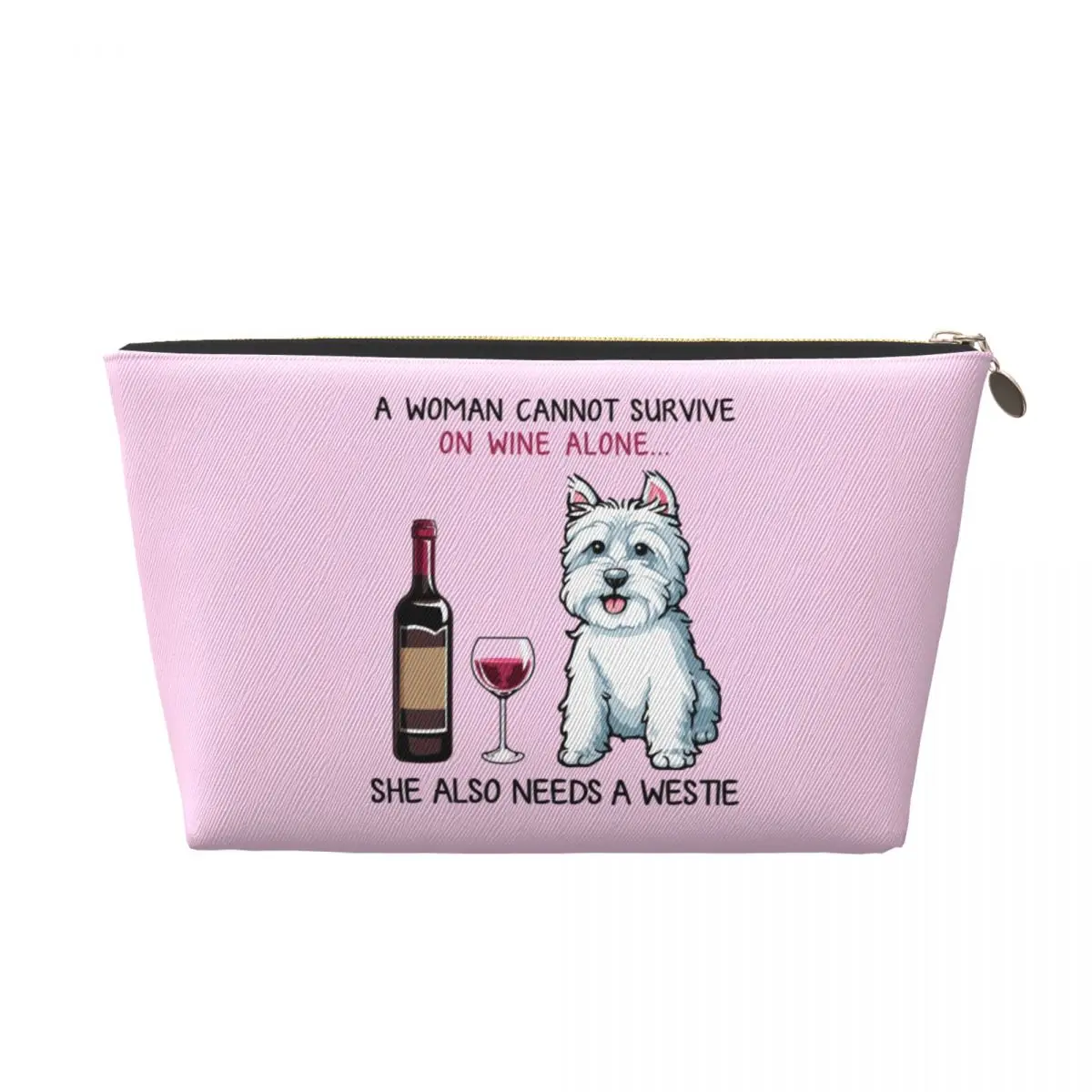 Custom Westie And Wine Dog Cartoon Travel Cosmetic Bag West Highland White Terrier Makeup Toiletry Ladies Beauty Storage