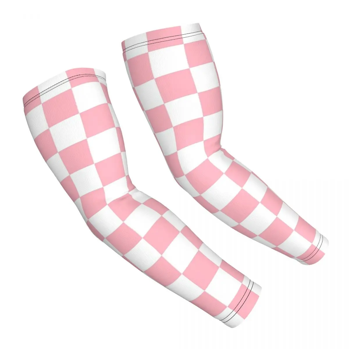 ピンク ホワイト チェッカーボード パターン アームスリーブ 男性 女性 太陽 UV 保護 タトゥー カバーアップ スポーツ クーリング サイクリング