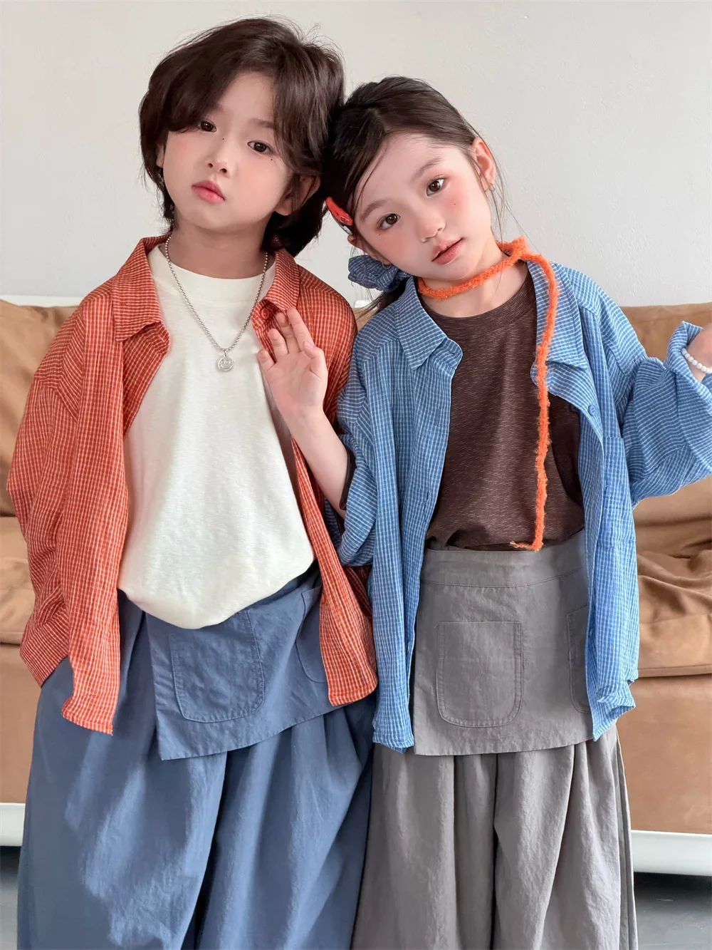 Shirt 2026 Spring and Summer New Childrens Clothing Korean Style Boys and Girls Fashion Leisure Lazy Lapel Fine Plaid Shirt - view 6
