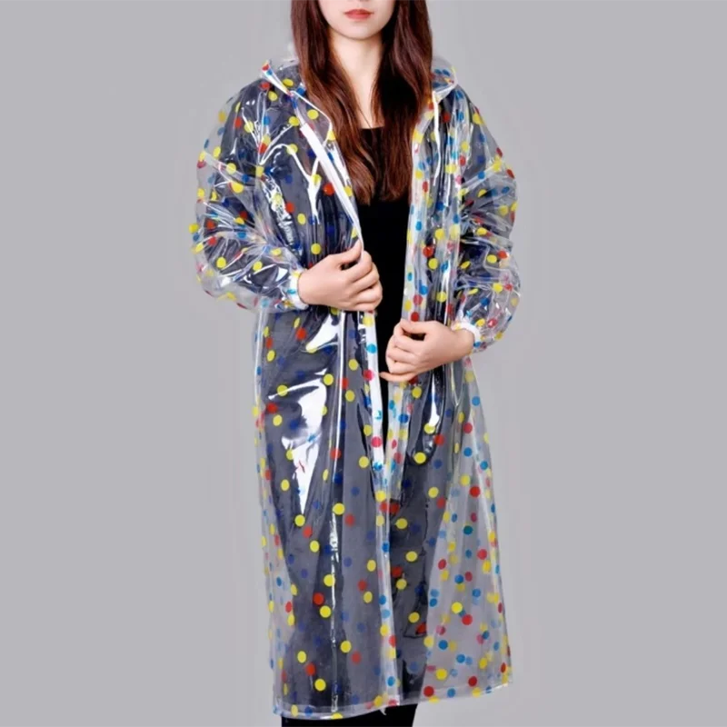 

Men Women PVC Transparent Printed Sexy Dress Loose Plastic Hooded Zipper Cardigan Outdoor Hiking Waterproof Raincoat Poncho