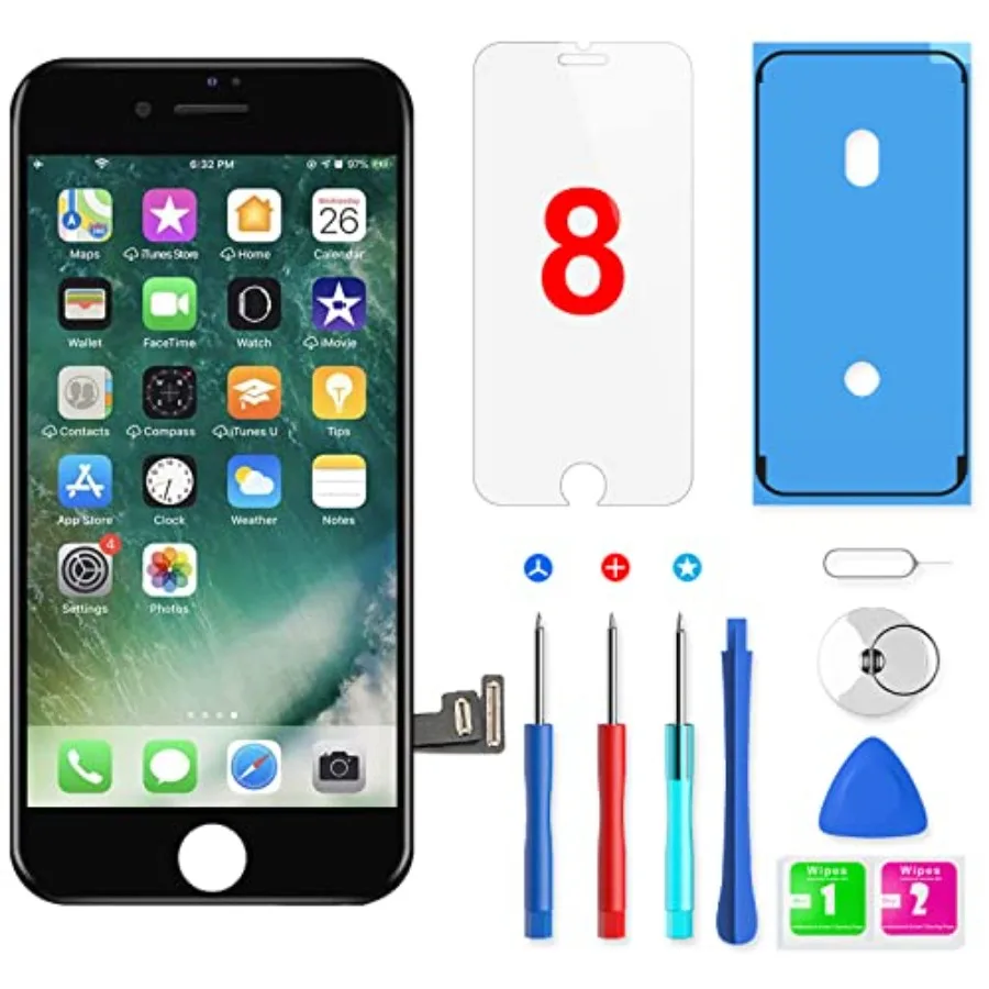 

QTlier для iPhone 8, сменный ЖК-дисплей, дигитайзер сенсорного экрана в сборе с инструментами для ремонта + клейкие полоски + экран