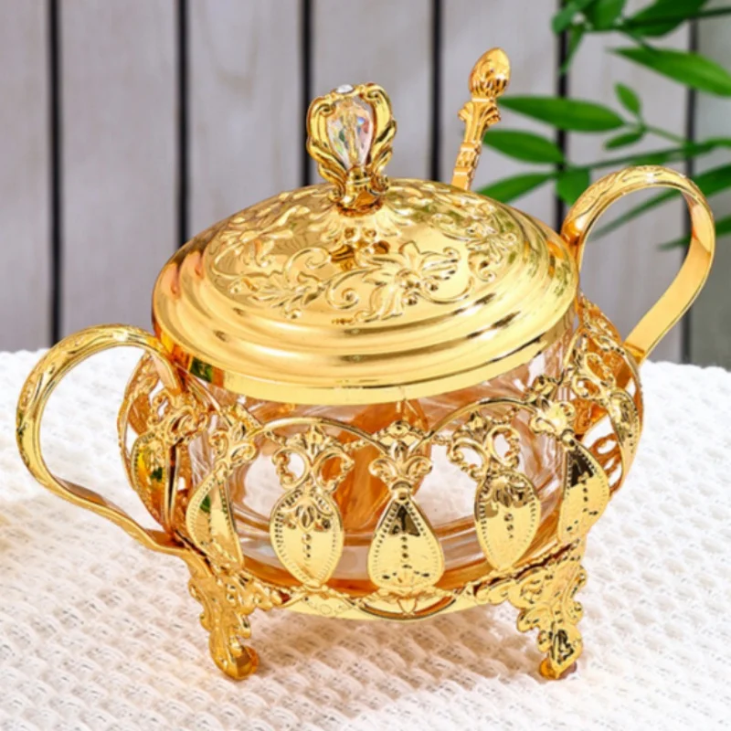 

European Style Seasoning Jar,Alloy With lid Hollowed-Out Sugar Container Salt Organizer,Coffee Beans Jar,Kitchen Decorative