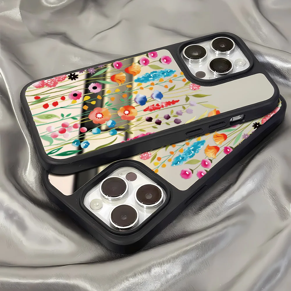 Flower Mirror Phone Case For iPhone 17 Case iPhone 17 Pro Max 16 15 11 13 12 14 Pro Cases Florals Make up Mirror Hard Back Cover - view 5