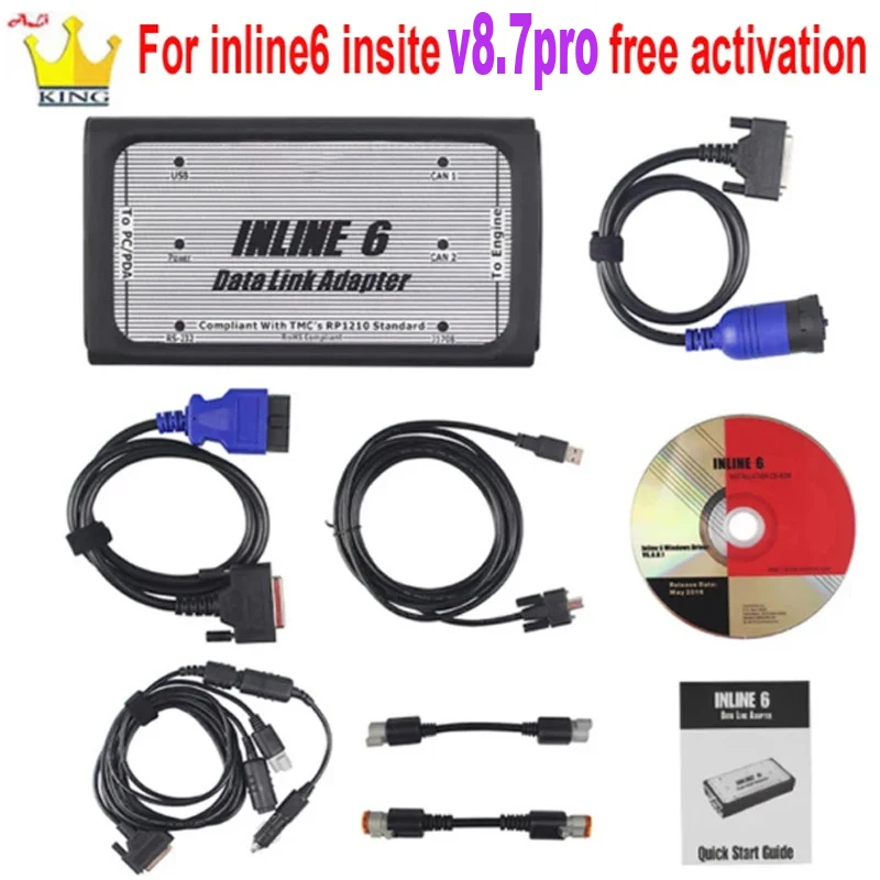 For com mins INLINE 6 Data Link Adapter Heavy duty insite v8.7 PRO LINE OBD 2 cables Scanner j1939 j1708 engine Diagnostics Tool