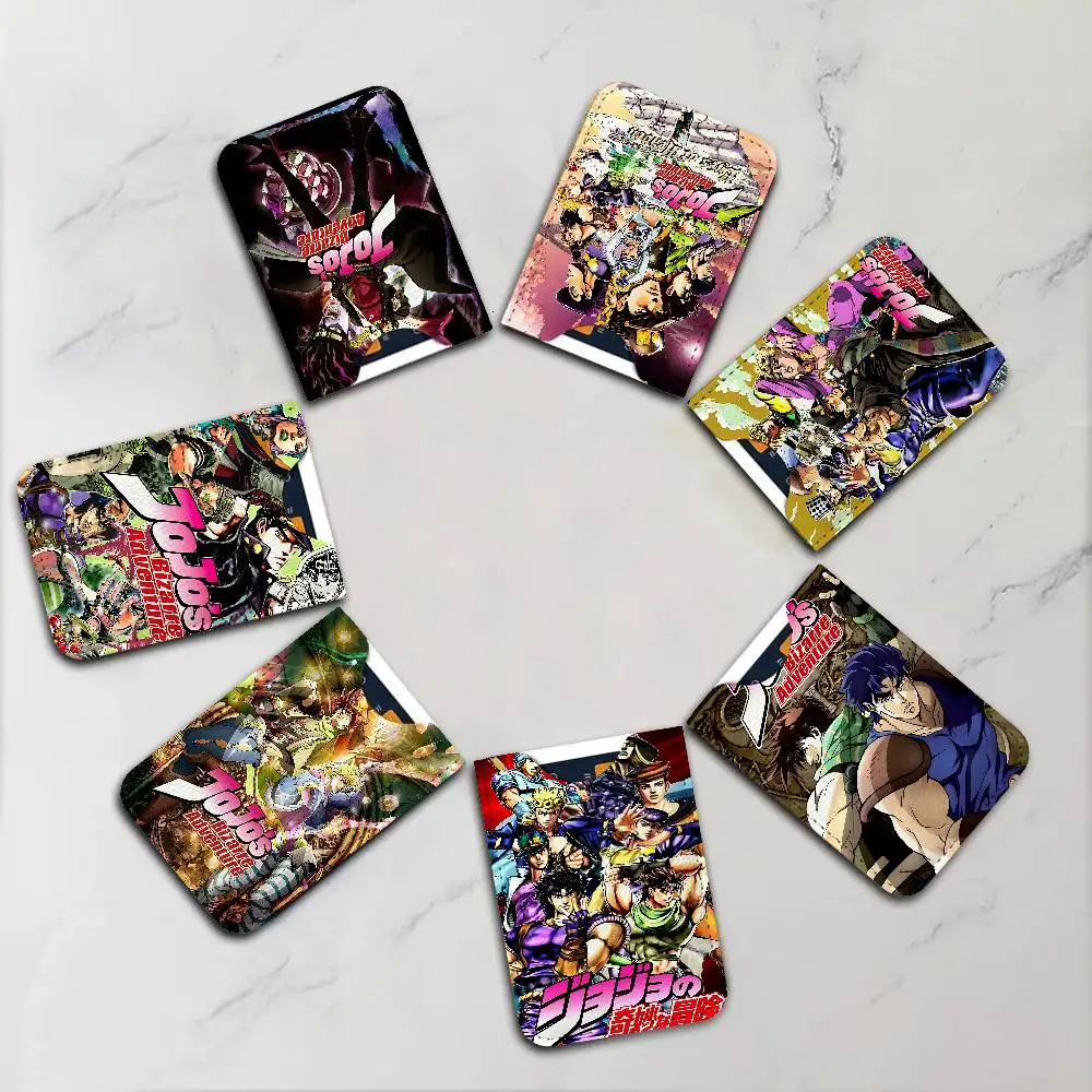 Anime JoJos Bizarre Adventure Ultra-Thin Mini Leather Card Holder Wallets for Men Women Lightweight Soft Genuine Credit Card