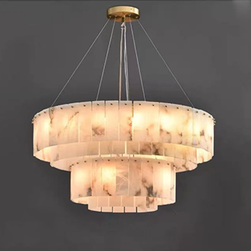 Luxury Spanish Imported Marble Chandelier 2025 Brass Round Three Color Dimmable Pendant Lamp Ceiling Light Villa Dining