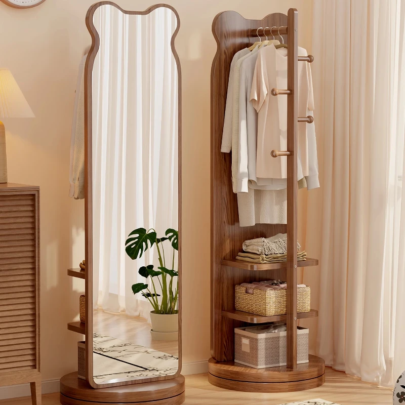 

Rotating full body mirror Floor mirror Home bedroom fitting mirror Hanging clothes hat rack integrated movable
