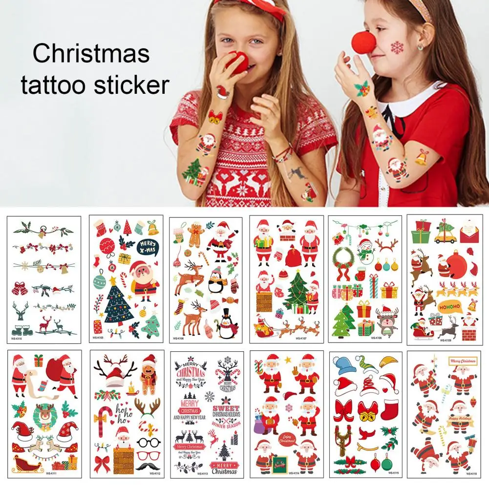 10pcs Cartoon Christmas Temporary Tattoo Stickers Ghost Santa Claus Children Tattoo For Kid Winter Elements Waterproof Tattoo