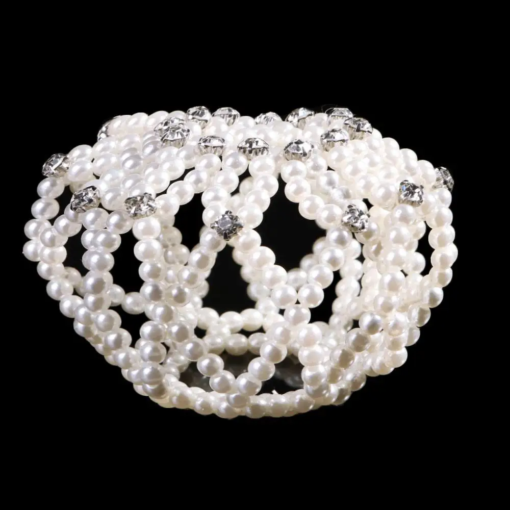 Furling Girls Elastic Dancing Handmade Snood Crystal Bun Net Headwear Pearl Hair Nets Hair Bun