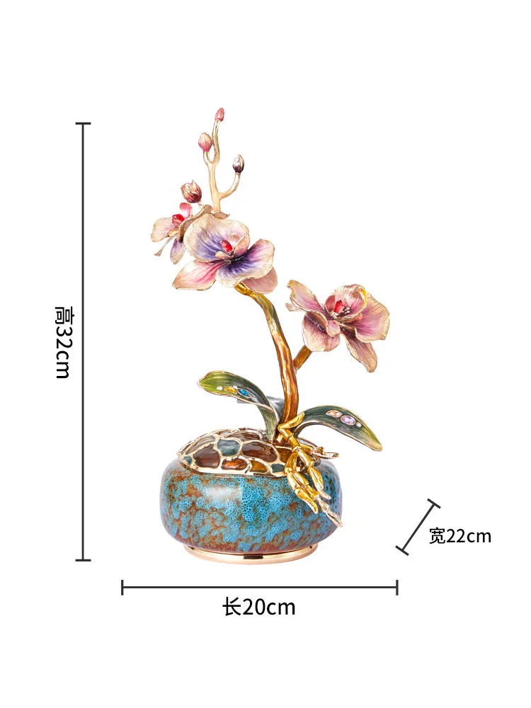Butterfly orchid enamel figurine - high-end living room tv cabinet gift ornament