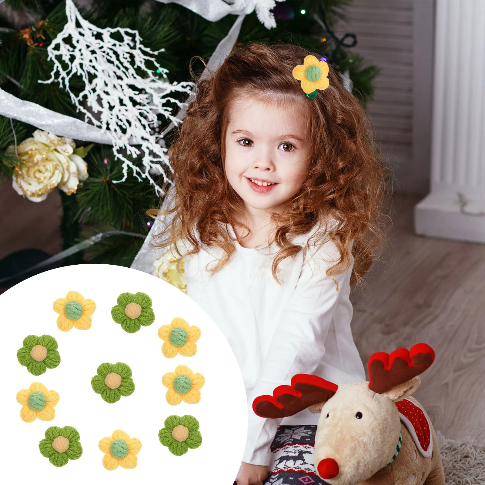 

10 Pcs Yarn Flower Accessories Crochet Flowers Embellishments Headdress Material DIY Charm Hairpin Decor Band Artificial
