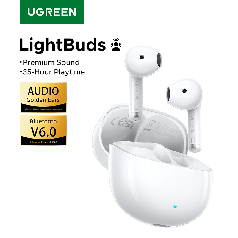 

UGREEN LightBuds TWS Наушники Bluetooth 6.0 Беспроводные наушники Приложение Пространственное аудио Наушники 4-микрофон Шумоподавление вызова 35 часов