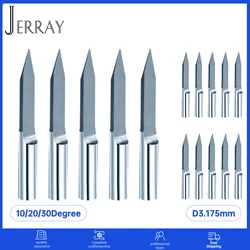 10/15/20degree 2D 3D Milling Cutter D3.175 Shank Tungsten Carbide V Shape PCB Engraving Bit CNC Router Bit for Acrylic Wood PVC