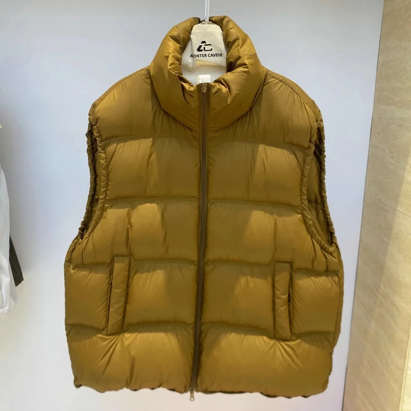 2025 Winter New Women's Stand up Collar Thickened Warm Sleeveless Down Vest High Quality Y2K Fashion High Street Goose Down Vest