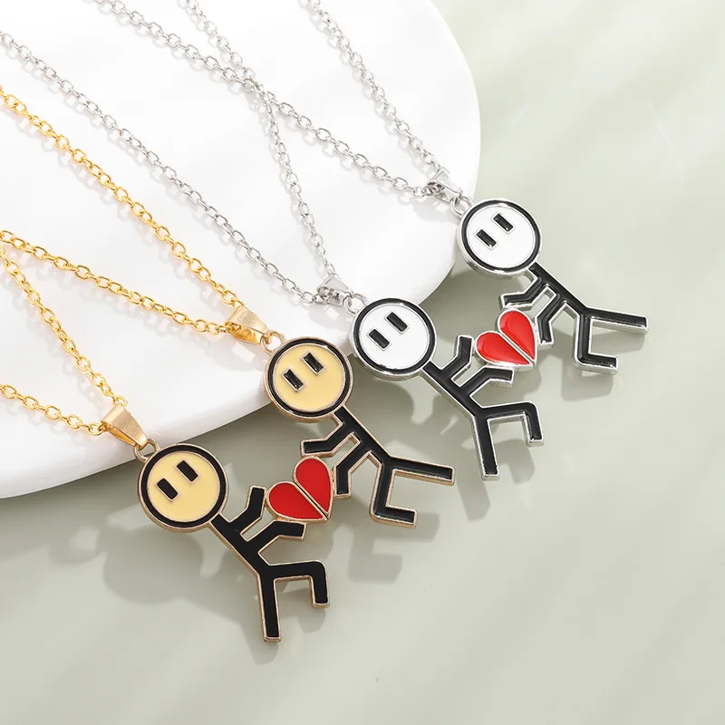 Simple Stickman Charm Couple Magnetic Necklace for Men Women Fashion Splicing Heart Pendant Jewelry Accessories Gift Couple Item