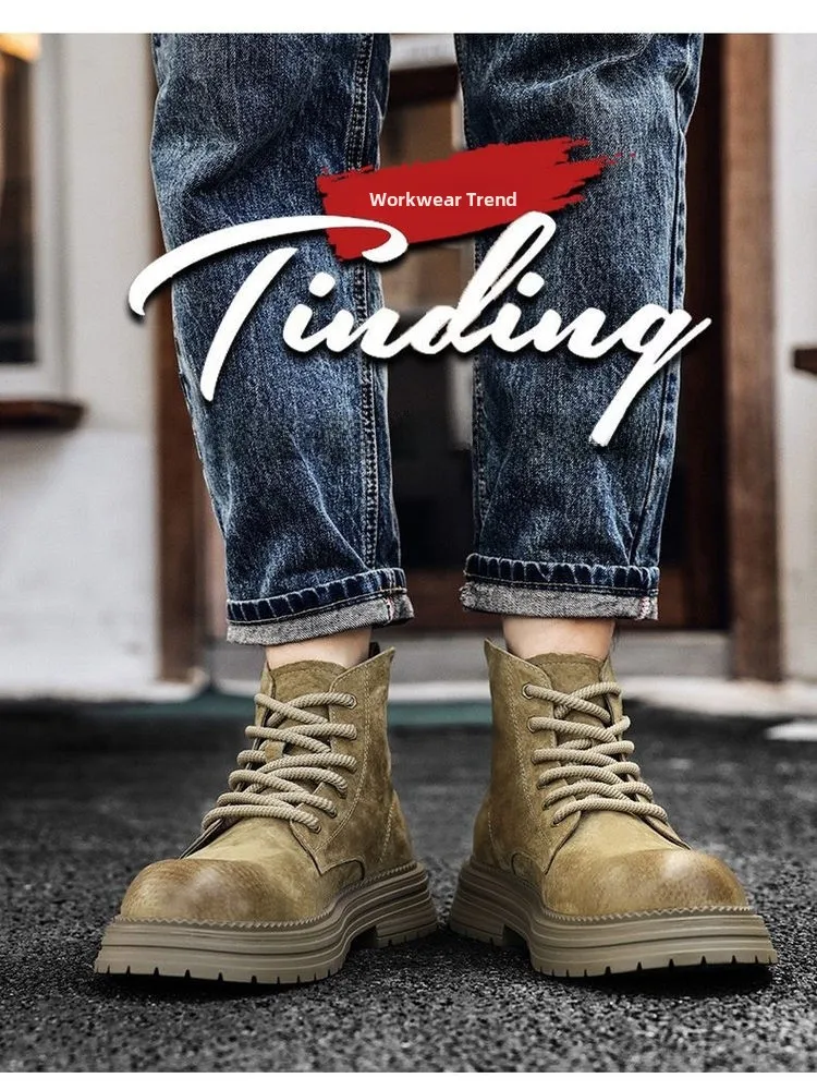 

Men's Boots Heightening Yellow High-Top Briti Sle Outdoor Climbing Motorcycle Workwear Boots round Toe Rubber Sole