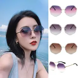 Retro Gradient Sunglasses Beach Frameless Punk UV Protection Shades Eyewear Travel Accessories Driving Glasses for Women Man