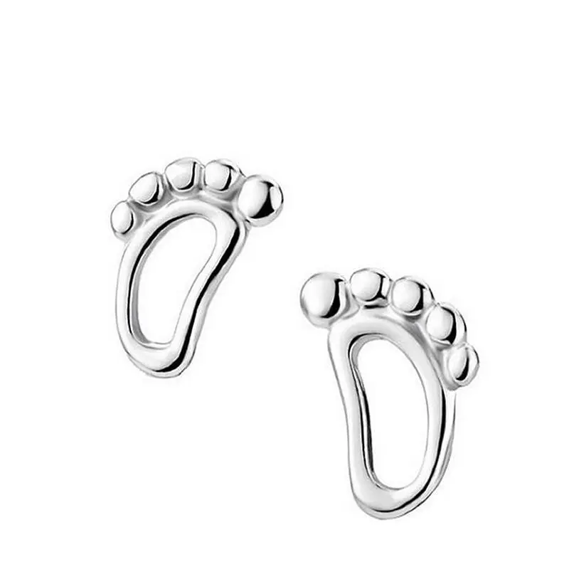 New Personality Fashion Jewelry 925 Sterling Silver Cute Sweet Footprint Foot Creative Exquisite Stud Earrings E231