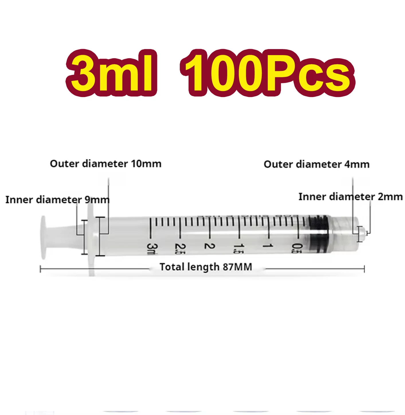 3ml/cc Sterilized Disposable Syringes Plastic Liquid Syringes Luer Lock Syringe without Needles, Individually Sealed wrapped