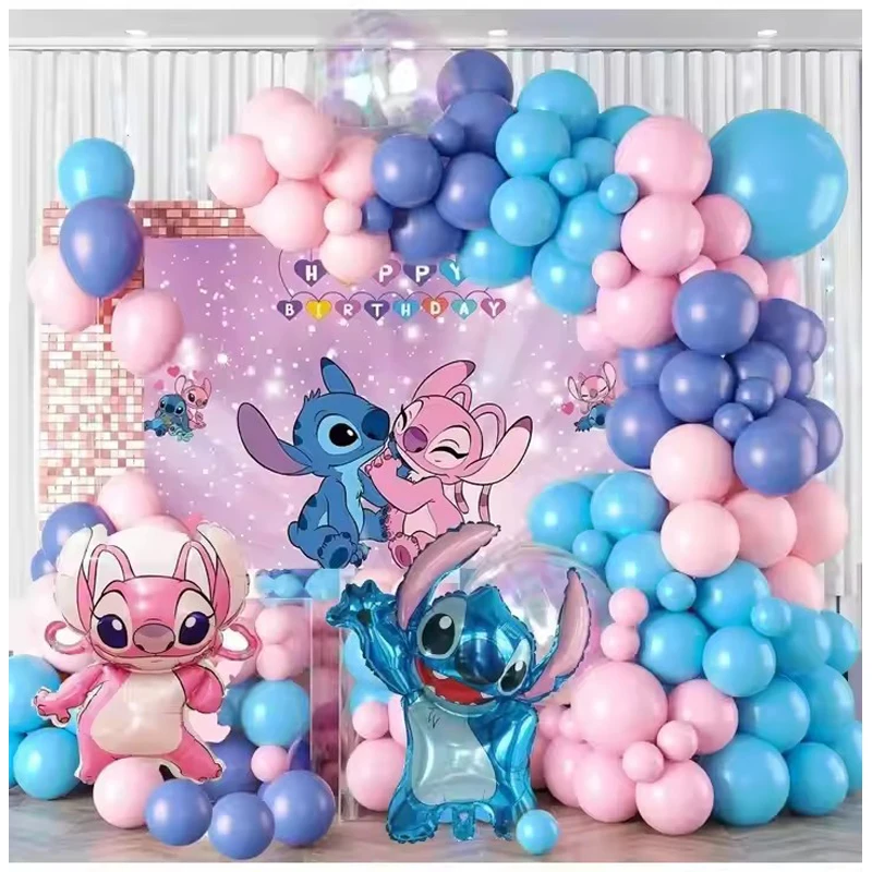 1 ensemble de ballons en latex Disney, 123 pièces, thème Lilo & Stitch, joyeux anniversaire, décoration de fête d'anniversaire en famille
