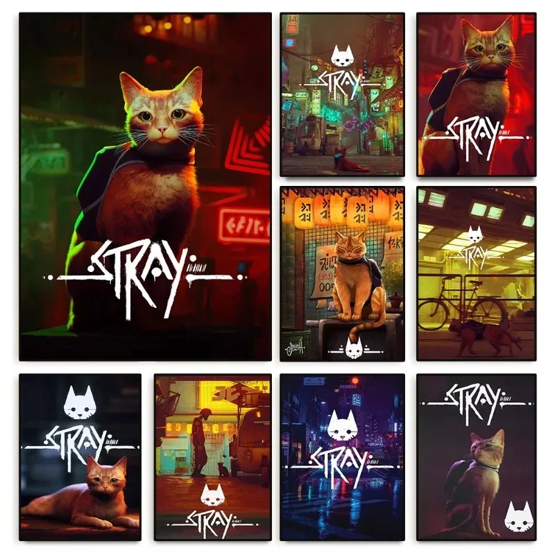 Stray Game Cat Poster Stray Prints Gaming Poster Video Game Canvas Painting Gaming Wall Art for Living Room Home Decor Gifts