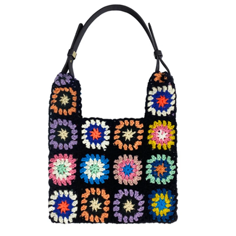 Bohemian Paisley Crochet Lady Handbags Women Shoulder Bags Knitting Large Tote Bag Casual Shopper Purses Summer Beach Bag