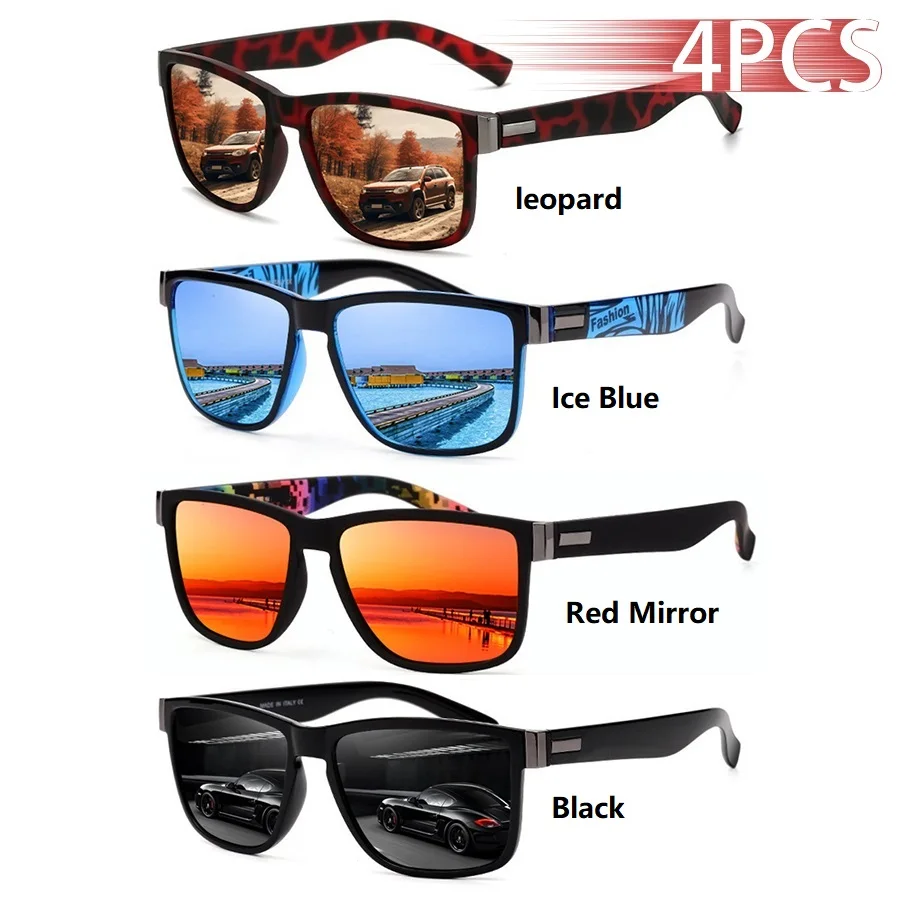 4PCS Modische Vintage-Muster Quadratische Sonnenbrille für Männer und Frauen, Angeln, Autofahren, Luxusmarken-Designer-Sonnenbrille, UV400-Schutz ﻿ – Detail 8
