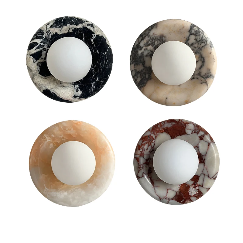

Round Jade Wall Sconce Lamps Luxury Natural Marble Wall Mounted Light Fixture for Bedroom Bathroom Decoration Aisle Lamps