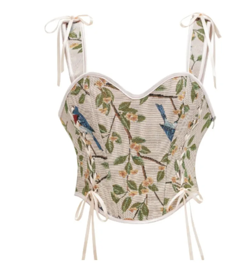 

Модный корсет с цветочным принтом для женщин, готический винтажный плечевой ремень, жилет на молнии сбоку, укороченные топы, формирователь тела, бюстье