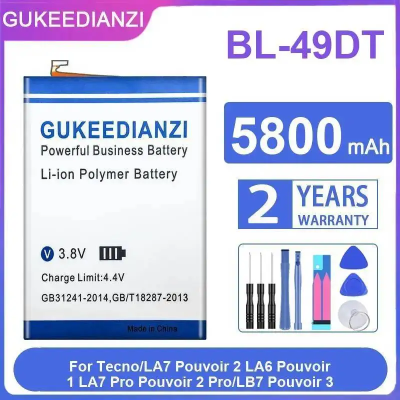 

Легкий мобильный аккумулятор BL-49DT 5800 мАч для Tecno Pouvoir 3 2 Pro 1 LA6 LA7 Pro LB7. Надежный источник питания.