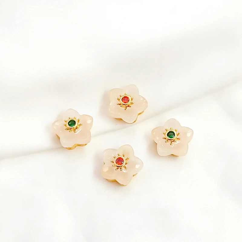 2pcs  Copper plated 14K gold  Jade inlay  Hollow Flower Beads  Be used for  DIY makes jewelry discovery hair jewelry accessories